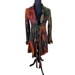 Jarli M tie-dye ruffle trim tie-front cardigan hippie boho grunge festival fairy